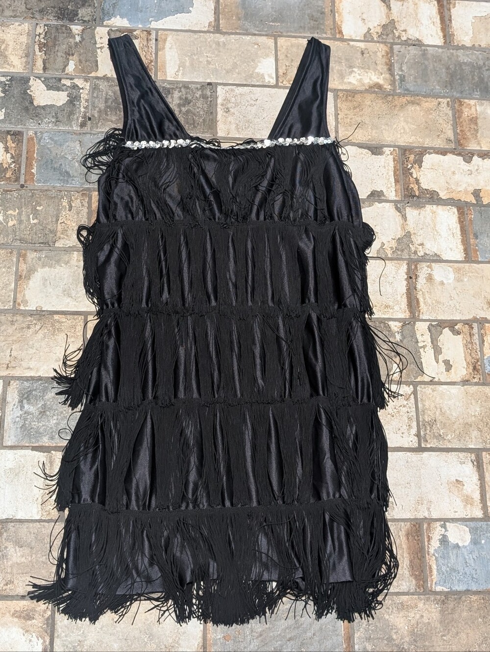 Spencer Gifts 1920s Black Tiered Fringe Flapper Costume Dress - Women's Large